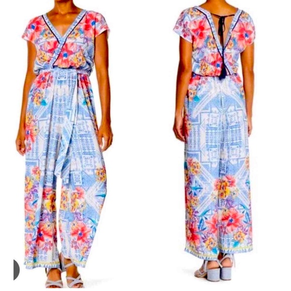 Flying Tomato Pants - Flying Tomato Pink and Orange Wrap Tie Waist Tropical